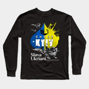 Ghost Of Kyiv Ukraine SLAVA UKRIANI Support with an Ukrainian air force Fighterjet MIG-29 Long Sleeve T-Shirt